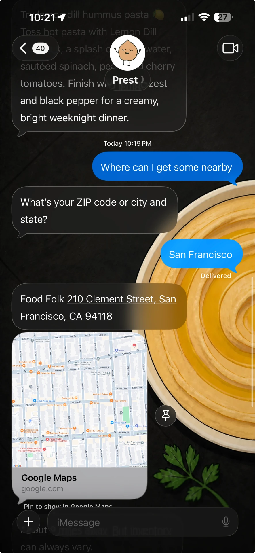 Text thread where a brand concierge finds the nearest store and shares a map